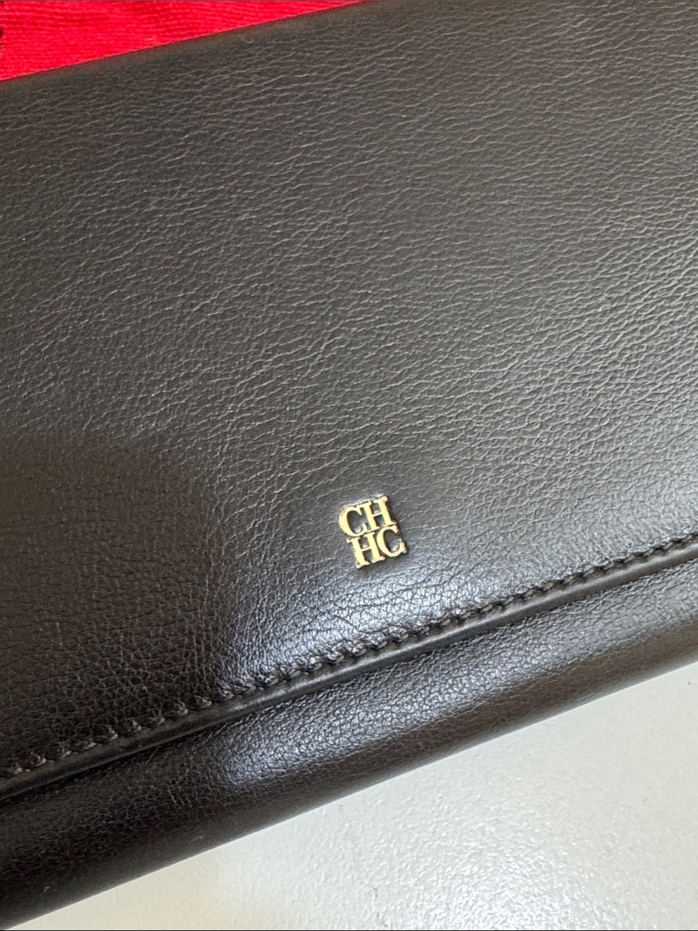 Carolina Herrera Black Leather Envelope Clutch with Gold CH Accent - Picture 4 of 16